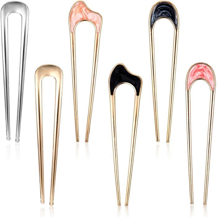 6 Pcs Français Epingle Cheveux Femme En Métal Pince Épingle à Cheveux Chignon u Bâton French Hair Pins u Shaped Pique à Chignon