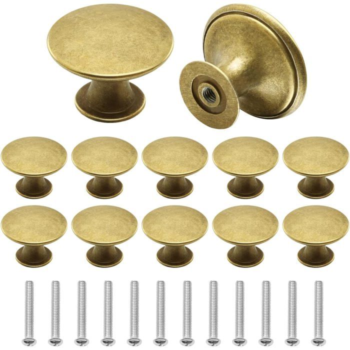 Lot de 12 boutons de meuble dorés style vintage avec vis pour porte de placard cuisine armoire. - Bronze doré - Bronze doré