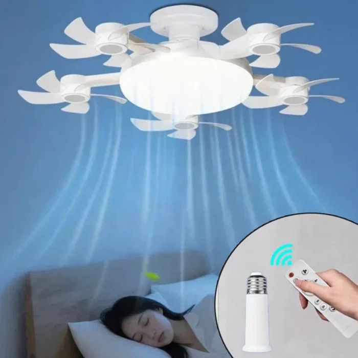 Ventilateur de plafond - MEIHOWWU - Plafonnier ventilateur silencieux avec télécommande - 3 vitesses - E27 LED - Pliable