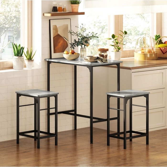 JOINERY table de bar ensemble repas compact avec 2 tabourets style industriel acier gris noir 80 x 50 x 87 cm cuisine