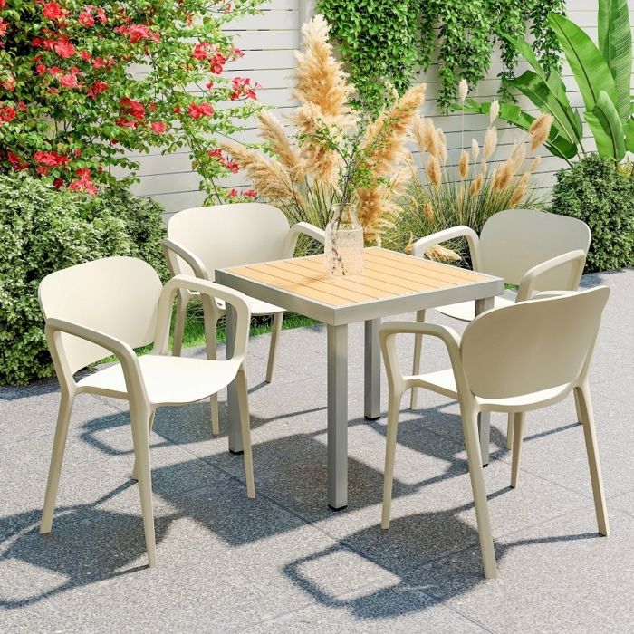 Fauteuils de Jardin Lot de 4 Empilables avec Accoudoirs - MODENVIE - Résistants UV 60 × 56 × 75 cm Plastique Blanc