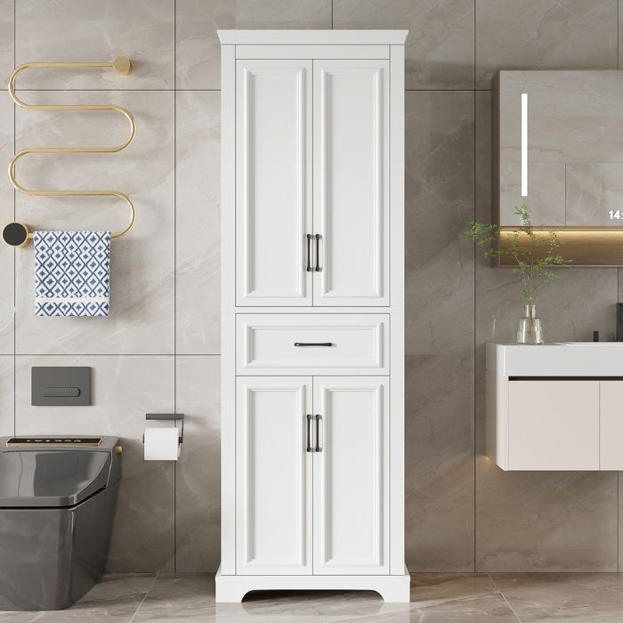 Armoire haute de salle de bain - Armoire haute - Blanc laqué - 60 x 40 x 180 cm - Étagères réglables