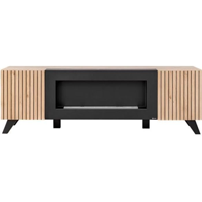Meuble TV - AC-DÉCO - Liam - Cheminée artificielle - 2 portes - Aluminium - Beige Meuble TV - AC-DÉCO - Liam - Cheminée artificielle - 2 portes - Aluminium - Beige