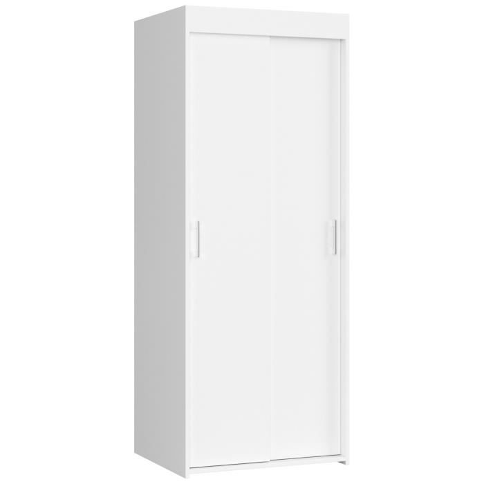 Armoire à portes coulissantes blanche 70 cm 2 portes couleur blanc mat