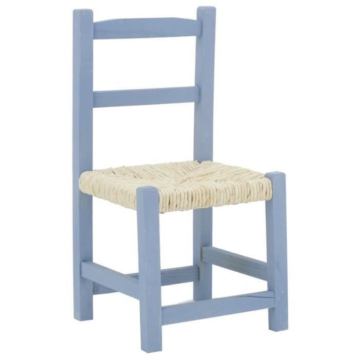 chaise enfant - aubry gaspard - bois et paille - bleu-gris