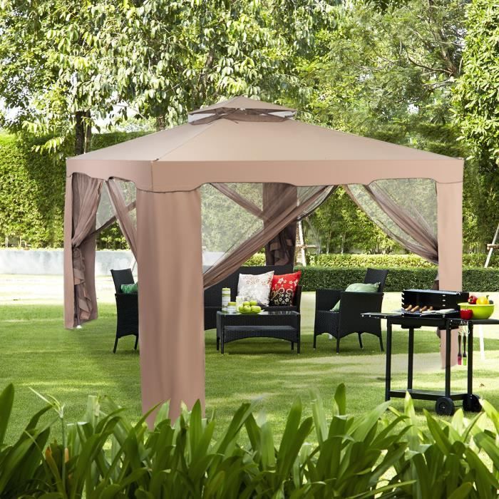 Tonnelle De Jardin 3x3 Avec Rideaux Achat Vente Pas Cher