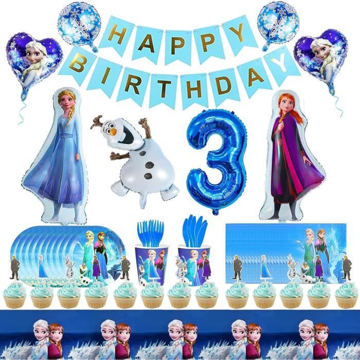 Kit Décoration Anniversaire Reine Des Neiges 79 Pièces - Ballons, Serviettes, Nappe, Drapeaux, Pour Fête Enfant Thème Frozen