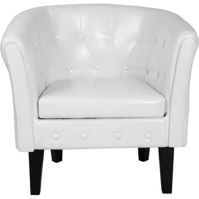 fauteuil chesterfield en synthetique et bois - blanc - style classique - intemporel