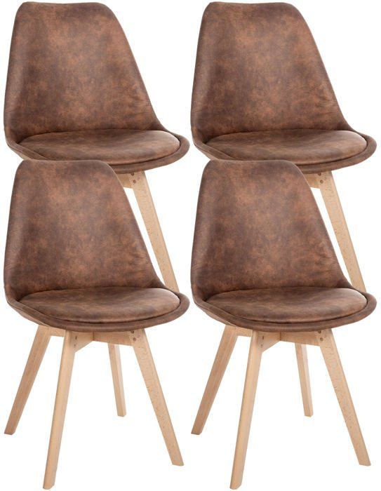 lot de 4 chaises de salle à manger style scandinave en synthetique marron vieilli