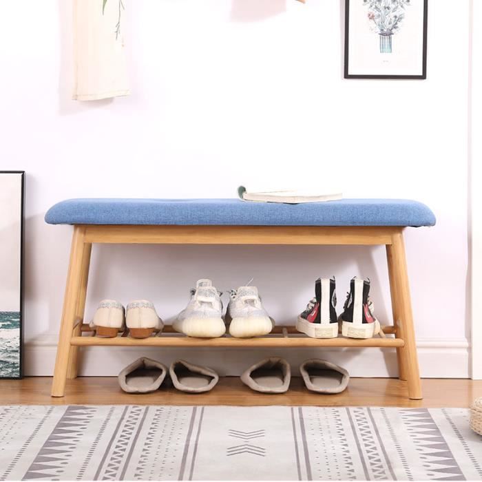 Banc A Chaussures Banquette Rembourree Avec Etagere Rangement A Chaussures Couloir Entree Bleu Achat Vente Meuble A Chaussures Banc A Chaussures Banquette Cdiscount