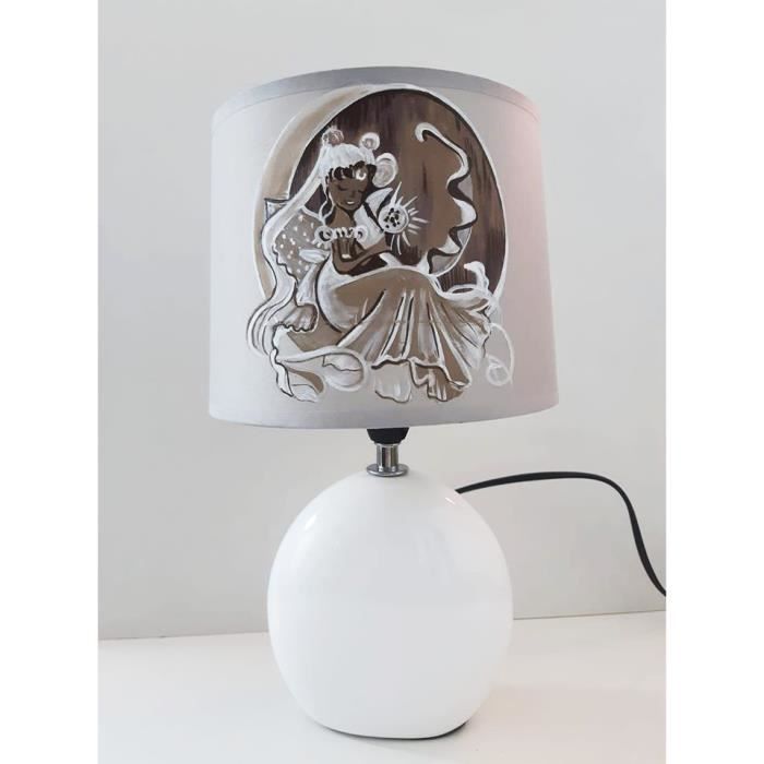 Lampe Chevet Fille Fee Peint Main Pied Boule Plate Clair De Lune