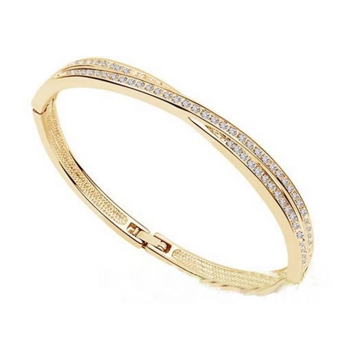 Bracelet Gourmette Vintage Plaque 2 Cœurs Avec Cristaux - Couleur Or - Bon état (Réf. *4711)