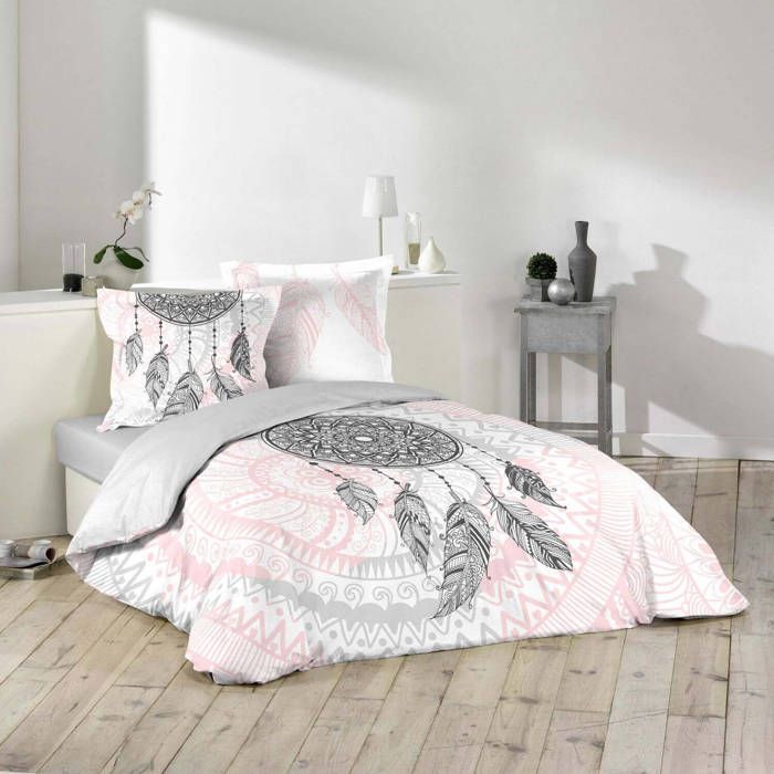 Parure De Lit Ethnique 240x220 Cm - Housse De Couette + 2 Taies - 100% Coton Tissé Serré - Imprimé Doré Réversible - Certification OEKO-TEX