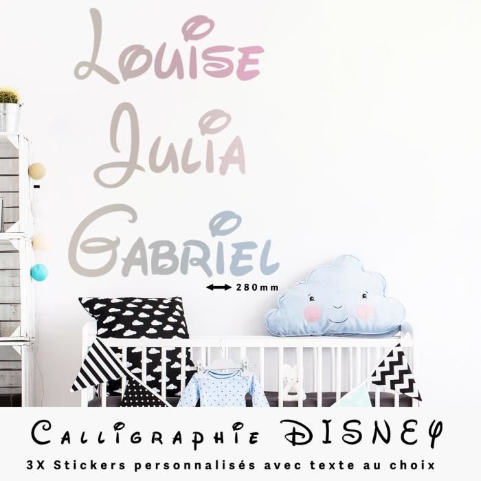 Stickers Muraux Deco Chambre Enfant 3 Prenoms Au Choix Style Disney Chrome 450x370 Mm Cdiscount Maison