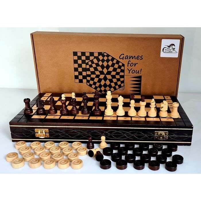 Jeu De Dames En Bois Master Of Chess 39cm - Pions Charme Fait Main Pliable