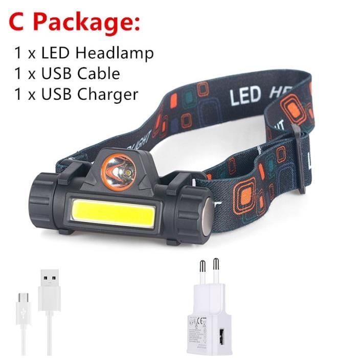 Forhome Lampe Frontale LED Rechargeable : COB Puissant, USB-C, Détecteur De Mouvement, Parfaite Pour Camping, Rando, Vélo, Pêche, Running, Enfant Et Adulte