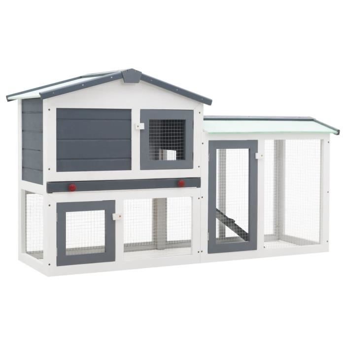 HOMMIE Clapier large dextérieur - Cage à Lapin Villa pour lapin - Gris et blanc 145x45x85 cm Bois (89509)