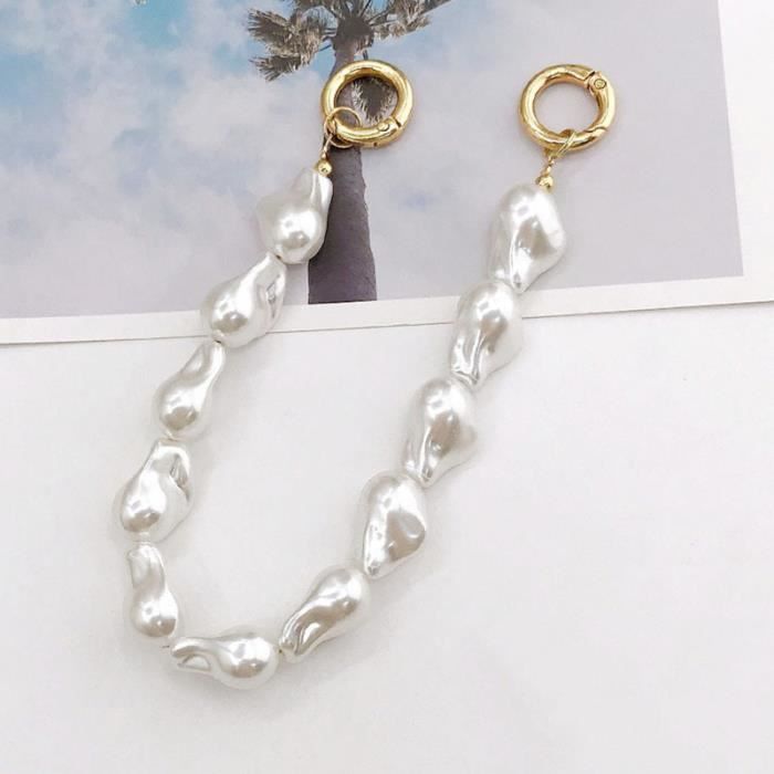 2 Pièces Chaîne Téléphone Portable Perles - Bracelet Anti-Perte Bijou Téléphone Universel Blanc