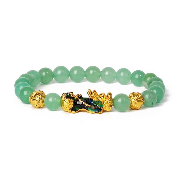Bracelet En Perles De Cacoxénite Naturelle Rutilée - Sculpture Cristal Pixiu - Pour Femmes - Neuf