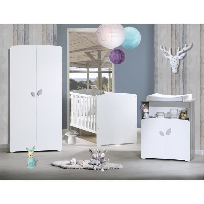 BABY PRICE New Leaf Chambre Bébé Complète - Lit Evolutif 70x140 cm + Armoire + Commode à langer