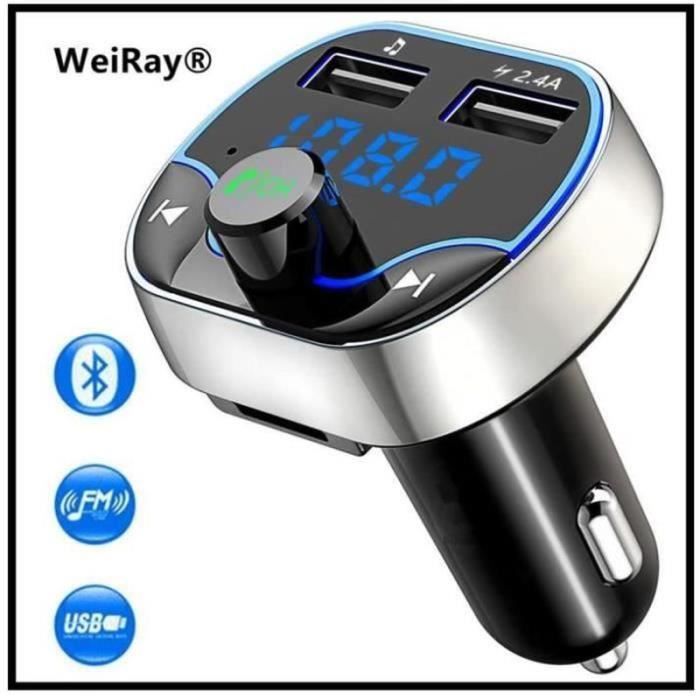 Transmetteur FM Bluetooth Adaptateur Bluetooth Autoradio Kit Main Libre Voiture sans Fil Chargeur Allume Cigare Double Port USB Ecran de 1.44 Audio Port 3,5mm Support Carte TF, Clé USB
