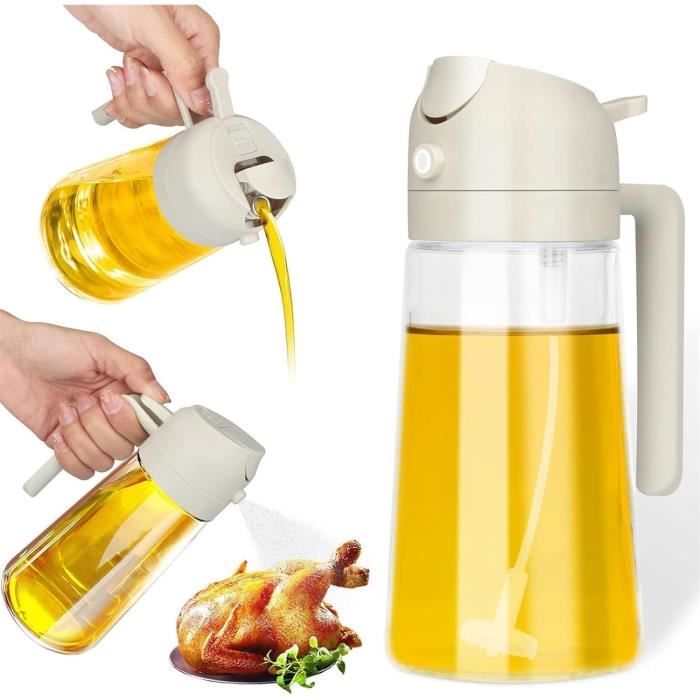 Pulvérisateur Huile 2 En 1 500ml Verre - Spray Et Verseur Huile D'Olive, Vinaigre Cuisine (Blanc Crème + Orange)