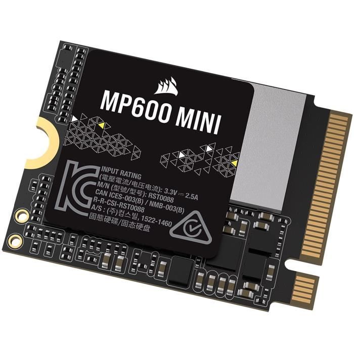 SSD interne – CORSAIR – MP600 Mini 1 to M.2 2230 NVMe PCIe x4 Gen4 2 SSD – Jusquà 4 800 Mo/Sec – 3D TLC NAND Haute Densité – Noir