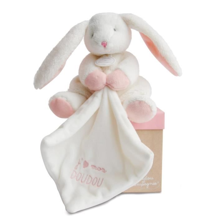 DOUDOU LAPIN ROSE BLANC DOMIVA LAPINOU LOT DE DEUX DOUDOUS PELUCHES JOUET  BEBE