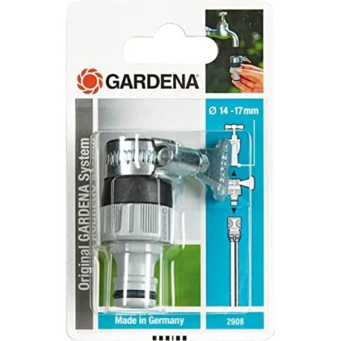 Adaptateur Robinet Universel Gardena 'Voleur D'eau' - Pour Tuyau D'Arrosage Sur Robinets Sans Filetage (Diam. 14-17 Mm) - Résistant à La Corrosion