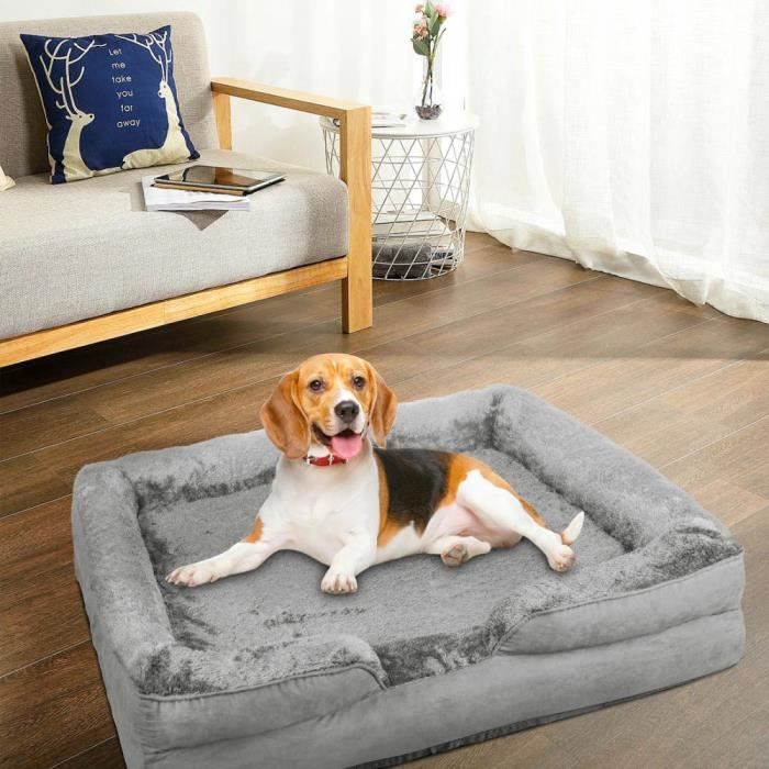 Panier pour chien - YIPEEMA - Grande niche en U - 106*80*20 cm - Coton - Gris