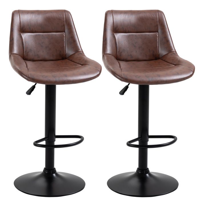 Tabourets de bar vintage - HOMCOM - lot de 2 réglable pivotant repose-pied cuisine bistro - synthétique - marron effet vieilli