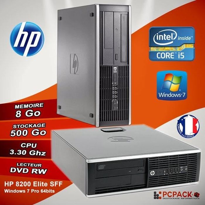 UNITE CENTRALE HP Elite 8200 SFF CORE I5 RAM 8GO HDD 500 GO