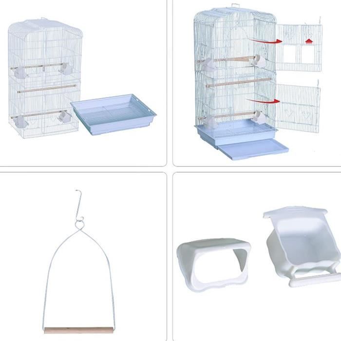 Comparer les prix de Cage pour Canaris et Petits Oiseaux Exotiques - HUOLE - Métal Robuste Vernis Blanc - 46*36*92cm
