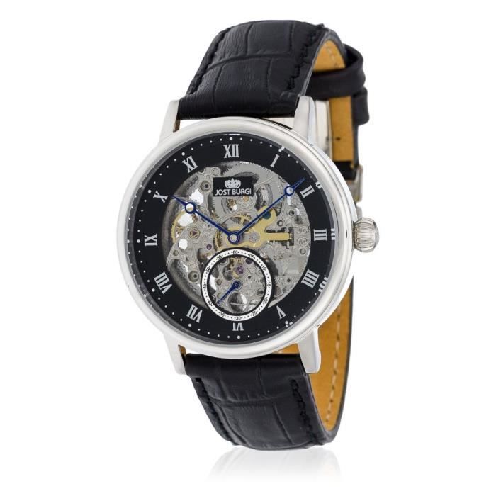 Montre Jost Burgi LEGACY SKELETTE bracelet cuir HB4B20C1BC1 42 mm Argente Achat vente montre Mixte Adulte Cuir Cdiscount