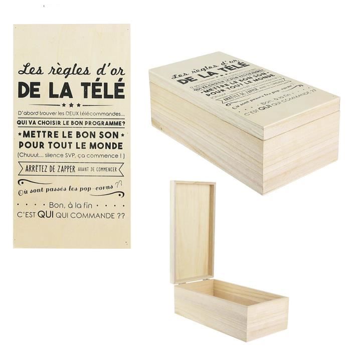 Boite De Rangement Bois Telecommandes Messages Les Regles D Or De La Tele 27x14x10 Cm Q0514 Achat Vente Boite De Rangement Soldes Cdiscount