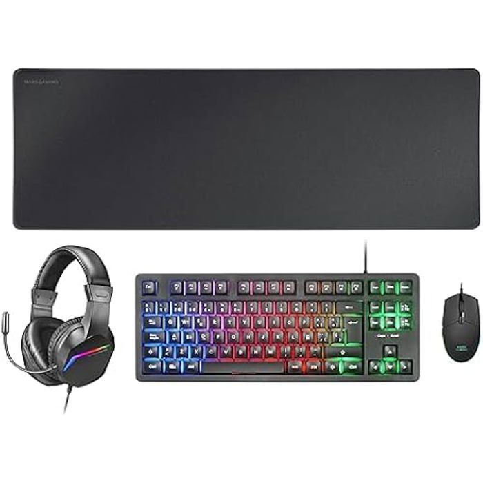 Mars Gaming MCP-RGB3 Ensemble Clavier Gaming Fixe RGB + Souris Gaming RGB Flow 3200 DPI + Casque Over-Ear RGB + Tapis de Souris