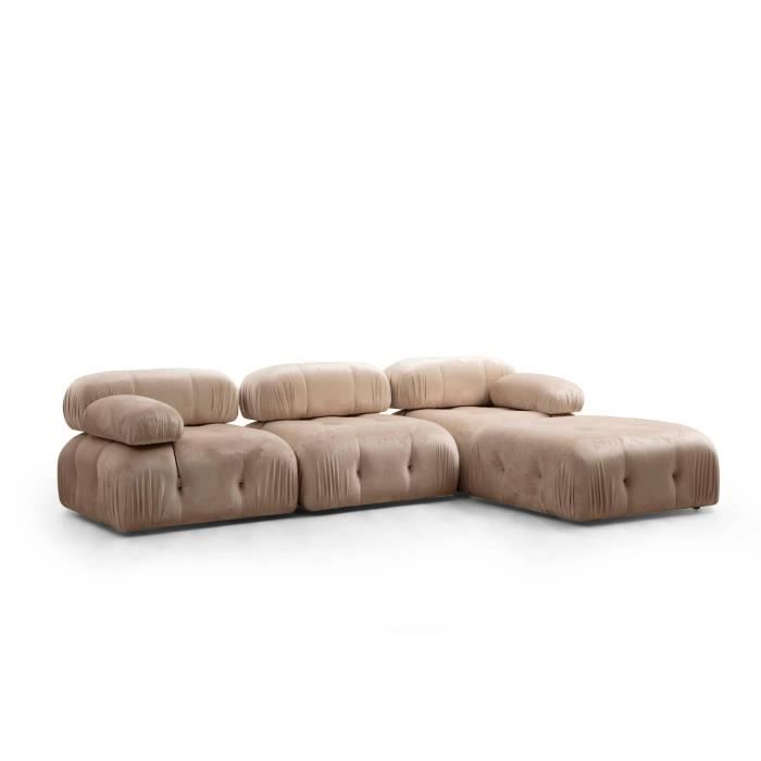 Canapé modulable 3 places Beige Tissu Luxe