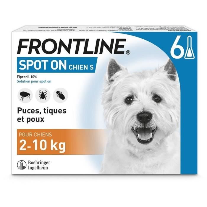 FRONTLINE Spot On Chien S - 2 à 10 kg - 6 pipettes- Puces tiques et poux