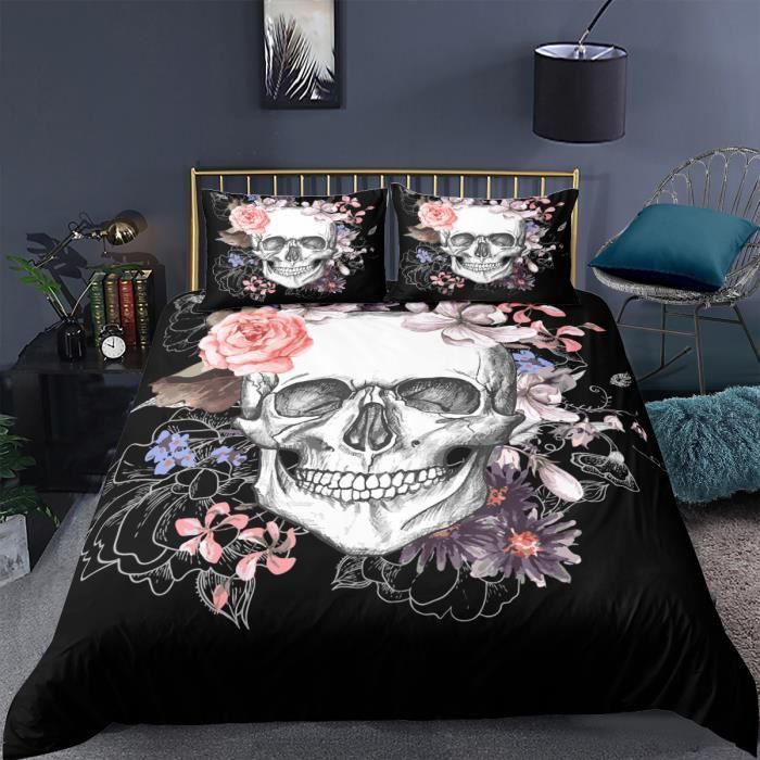 Housse De Couette Enfant Pottery Barn – Crânes Brodés Rose – Taille Twin