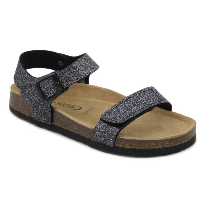 Bio Natural, Sandale en tissu Glitter noir, semelle anatomique 2 cm-Pamela  Noir - Cdiscount
