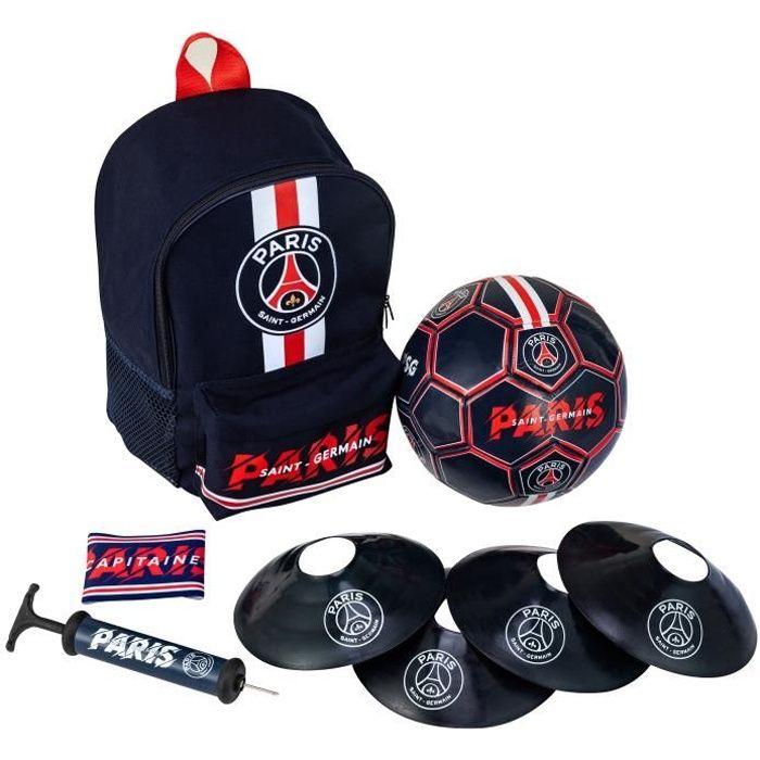 Football Kit PSG Ballon + Sac + pompe + brassard + cônes - Collection officielle PARIS SAINT GERMAIN