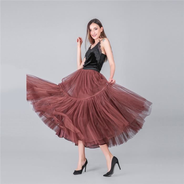Jupe longue plissee en tulle doux pour femme Vintage Fait main Maxi Luxe Piste Coffee A691 Blanc Cdiscount Pret a Porter