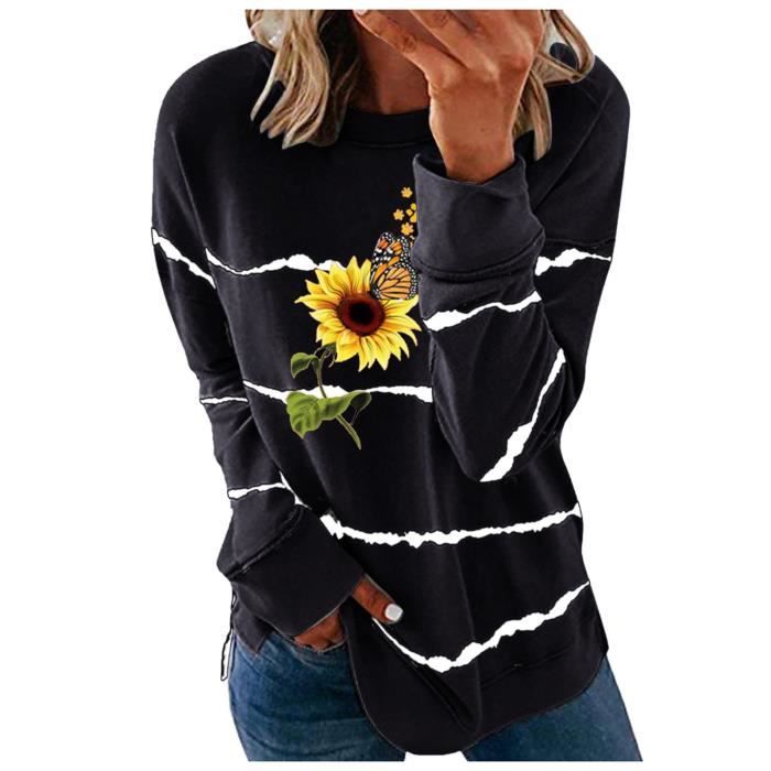 Top Femme Sweet Rain 2X Noir Imprimé Tournesol - Manches Cap - Neuf Avec étiquettes