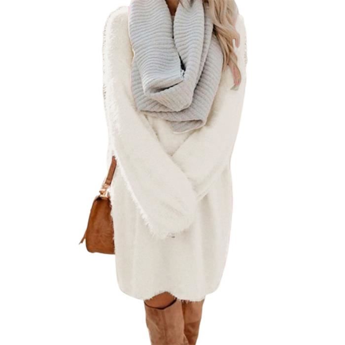 Robe Tunique Femme Col En V - Mini Robe Rétro Automne Hiver - Longueur Genou Casual Respirante