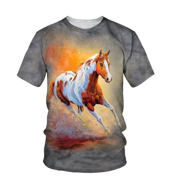 T shirt a manches courtes avec imprime cheval occidental 3D pour homme Mode d ete Col rond 3D decontracte et amusant cheval M Cheval Cdiscount Pret a Porter