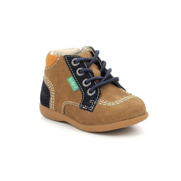 Bottines bebe Kickers Babystan Cuir camel marine orange Lacet Zip Plat Camel marine orange Cdiscount Chaussures