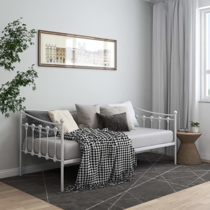 canapé-lit extensible lit gigogne lit banquette simple design moderne blanc métal - ovonni - 90x200 cm - blanc