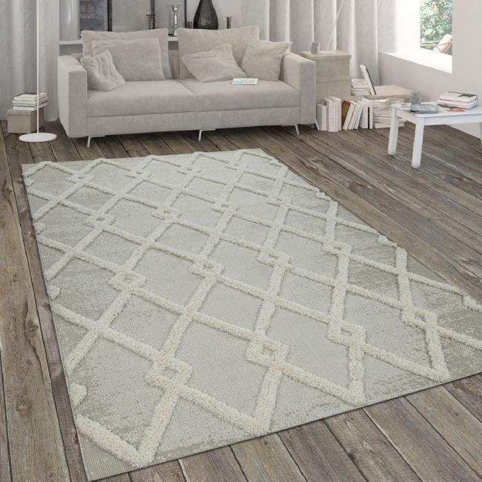 tapis interieur exterieur avec poils longs en relief et motif losanges beige 80x150 cm cdiscount maison
