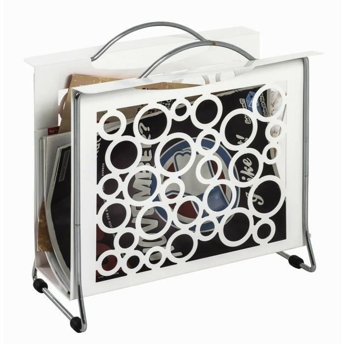 Porte-Revues Blanc Métal - Design Moderne - 35x26x10 Cm - Pour Salon Ou Bureau