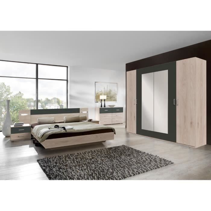 Ensemble Chambre Adulte Imitation Chene Hickory Rechampis Graphite 160 X 200 Cm Achat Vente Chambre Complete